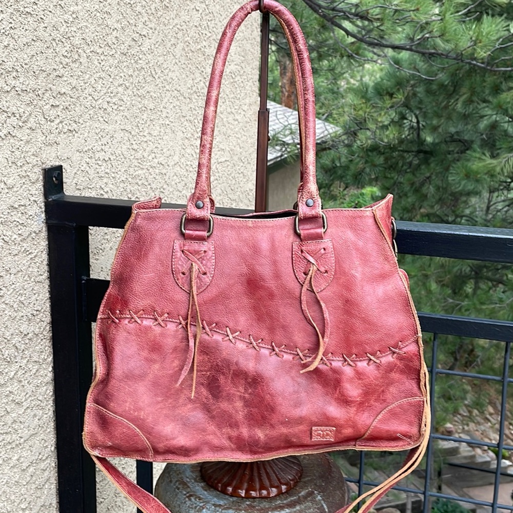 Bed Stu Bruna Distressed Leather Tote Handbag in Adobe Lux